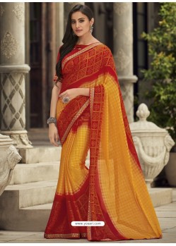 Yellow Designer Chiffon Silk Party Wear Sari