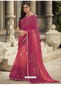 Medium Violet Designer Chiffon Silk Party Wear Sari