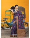 Navy Blue Designer Party Wear Silk Blend Sari