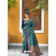 Teal Designer Party Wear Silk Blend Sari