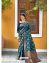 Teal Designer Party Wear Silk Blend Sari