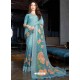 Turquoise Designer Casual Wear Cotton Linen Sari