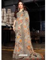 Light Grey Designer Casual Wear Cotton Linen Sari