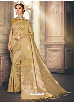 Marigold Heavy Embroidered Designer Kanjivaram Art Silk Sari