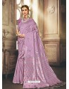 Lavender Heavy Embroidered Designer Kanjivaram Art Silk Sari