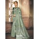 Grayish Green Heavy Embroidered Designer Kanjivaram Art Silk Sari