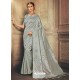 Light Grey Heavy Embroidered Designer Kanjivaram Art Silk Sari