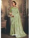 Green Heavy Embroidered Designer Kanjivaram Art Silk Sari