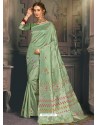 Olive Green Heavy Embroidered Designer Kanjivaram Art Silk Sari