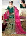 Dark Green Heavy Embroidered Naylon Satin Wedding Lehenga Choli