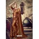 Coffee Pure China Heavy Party Wear Ruffle Sari