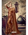 Coffee Pure China Heavy Party Wear Ruffle Sari