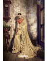 Gold Pure China Heavy Party Wear Ruffle Sari