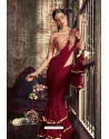 Maroon Pure China Heavy Party Wear Ruffle Sari