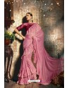 Light Pink Pure China Heavy Party Wear Ruffle Sari