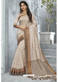 Elegant Off White Designer Casual Wear Raw Silk Sari