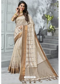 Sizzling Off White Designer Casual Wear Raw Silk Sari