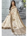 Stunning Off White Designer Casual Wear Raw Silk Sari