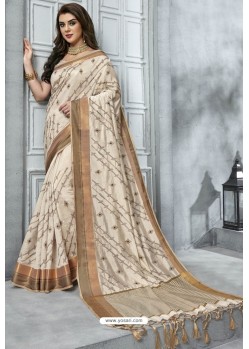 Off White Designer Casual Wear Raw Silk Sari