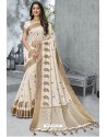 Stunning Off White Designer Casual Wear Raw Silk Sari