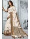 Off White Designer Casual Wear Raw Silk Sari
