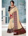 Light Beige Designer Cotton Silk Party Wear Sari