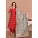 Red Embroidered Designer Chanderi Silk Churidar Salwar Suit
