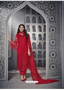 Red Heavy Net Designer Party Wear Palazzo Salwar Suit