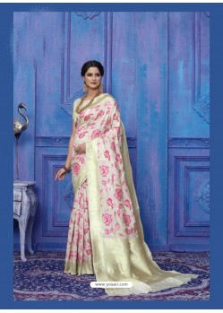 Off White Designer Casual Wear Silk Sari