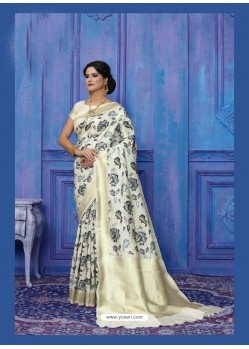 Fascinating Off White Designer Casual Wear Silk Sari