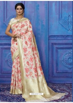 Marvelous Off White Designer Casual Wear Silk Sari
