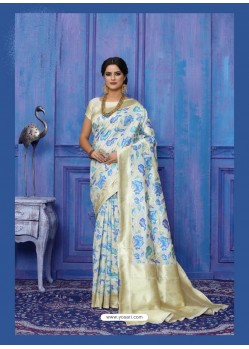 Ravishing Off White Designer Casual Wear Silk Sari