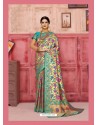 Turquoise Designer Classic Wear Silk Sari