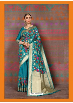 Teal Designer Classic Wear Silk Sari