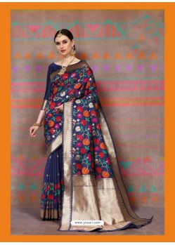 Navy Blue Designer Classic Wear Silk Sari