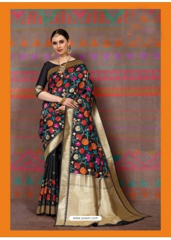 Black Designer Classic Wear Silk Sari