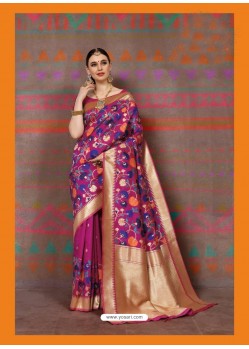 Medium Violet Designer Classic Wear Silk Sari