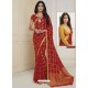 Red Designer Casual Wear Chiffon Sari With Double Blouse