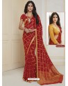 Red Designer Casual Wear Chiffon Sari With Double Blouse