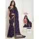 Navy Blue Designer Casual Wear Chiffon Sari With Double Blouse