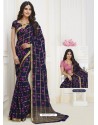 Navy Blue Designer Casual Wear Chiffon Sari With Double Blouse