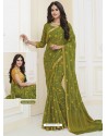 Mehendi Designer Casual Wear Chiffon Sari With Double Blouse