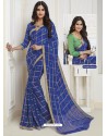 Royal Blue Designer Casual Wear Chiffon Sari With Double Blouse