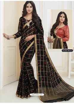 Black Designer Casual Wear Chiffon Sari With Double Blouse