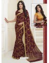 Maroon Designer Casual Wear Chiffon Sari With Double Blouse