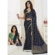 Navy Blue Designer Casual Wear Chiffon Sari With Double Blouse