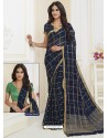 Navy Blue Designer Casual Wear Chiffon Sari With Double Blouse