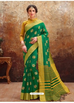 Forest Green Heavy Embroidered Designer Art Silk Sari