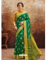 Forest Green Heavy Embroidered Designer Art Silk Sari