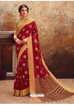 Maroon Heavy Embroidered Designer Art Silk Sari